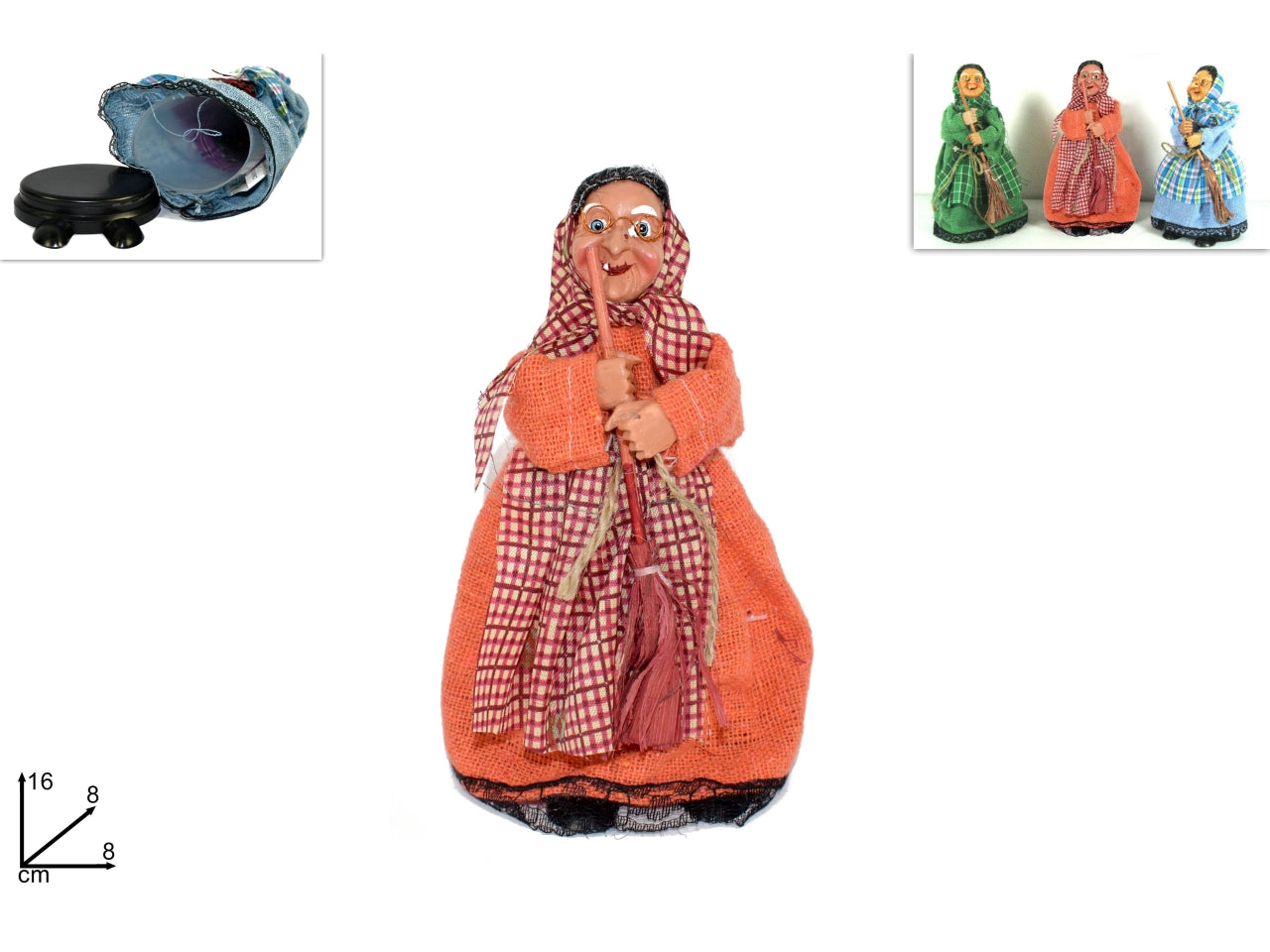 Piccola befana 16cm con cofanetto, 3 modelli assortiti
