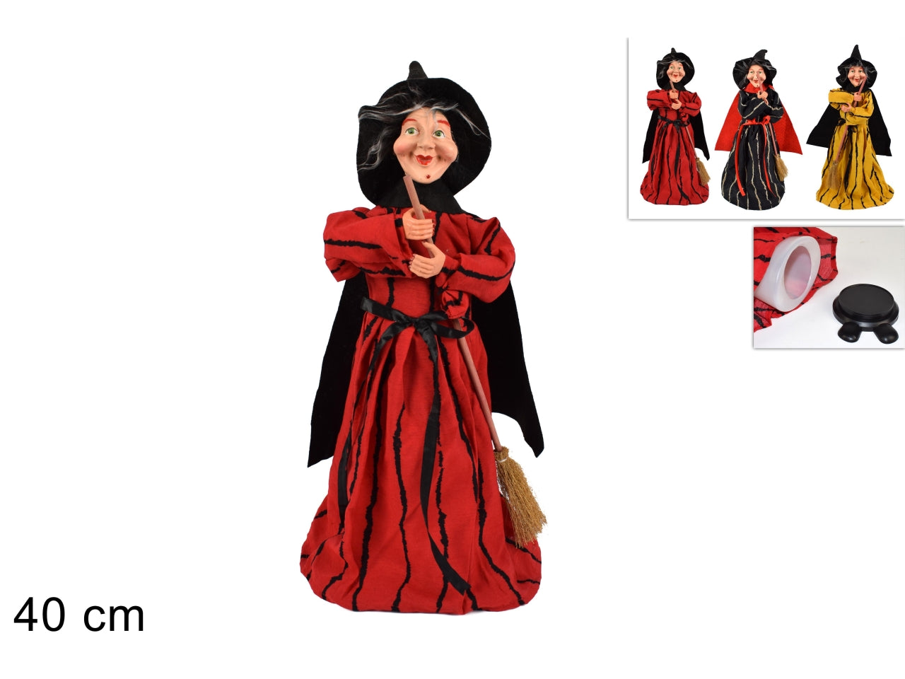 Befana 40cm con cofanetto in tessuto a righe, 3 modelli assortiti