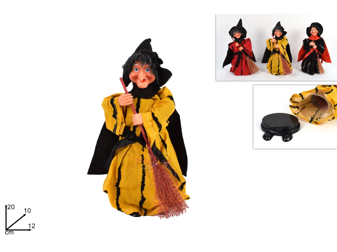 Befana 20cm con cofanetto in tessuto a righe, 3 modelli assortiti