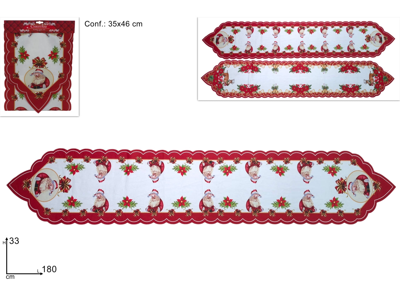 Runner natalizio 33x180cm con decoro natalizio, 2 fantasie assortite