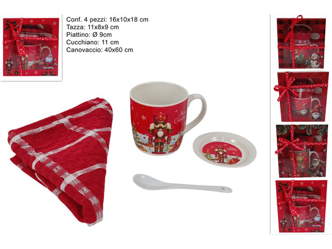 Set colazione 4 pezzi con decoro natalizio in 4 fantasie assortite