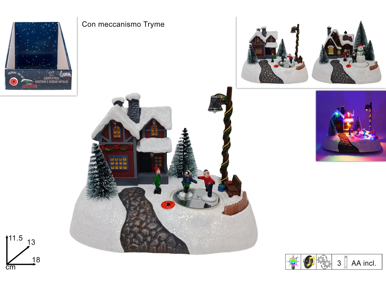 Giostrina scenario casa con slitta, movimento, musica e luce, 2 assortimenti a batteria