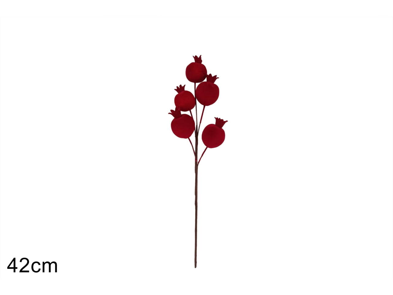 Ramo decorativo con melograni da 42cm in effetto velluto bordeaux