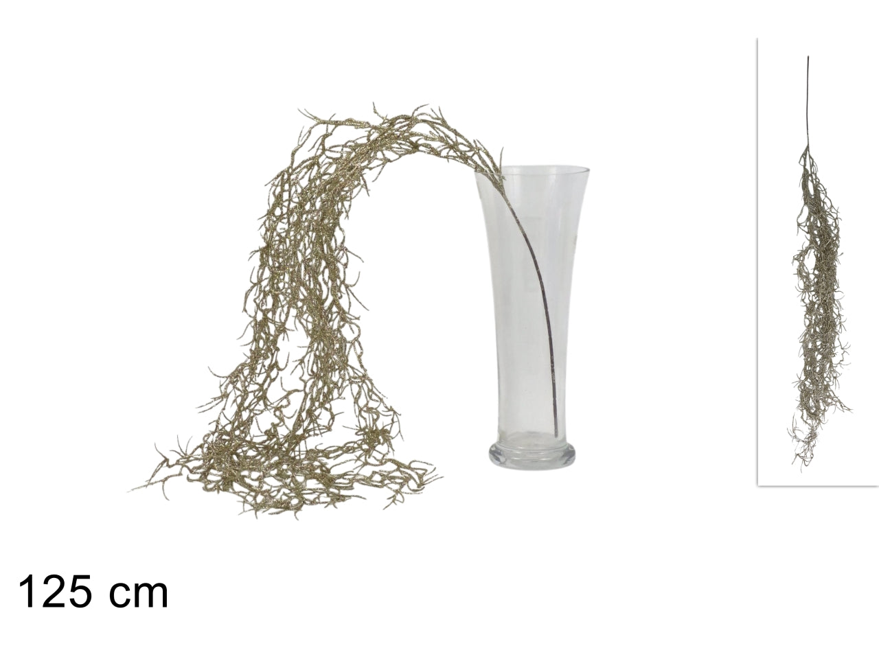 Ramo pendente con rami glitterati da 125cm, colore champagne