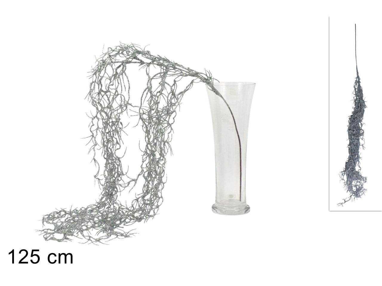 Ramo pendente con rami glitterati da 125cm, colore argento