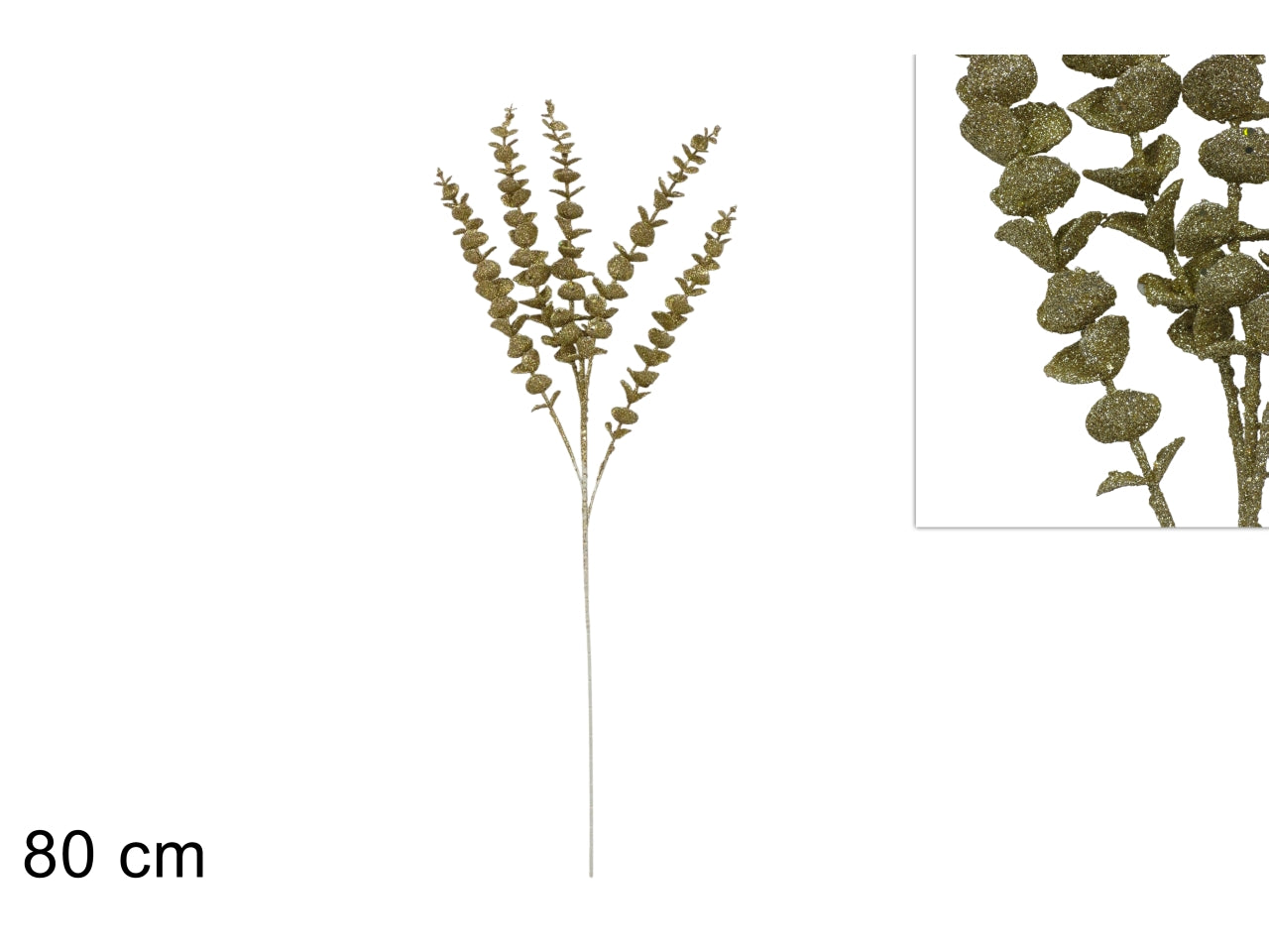 Ramo decorativo da 80cm con foglie glitterate oro
