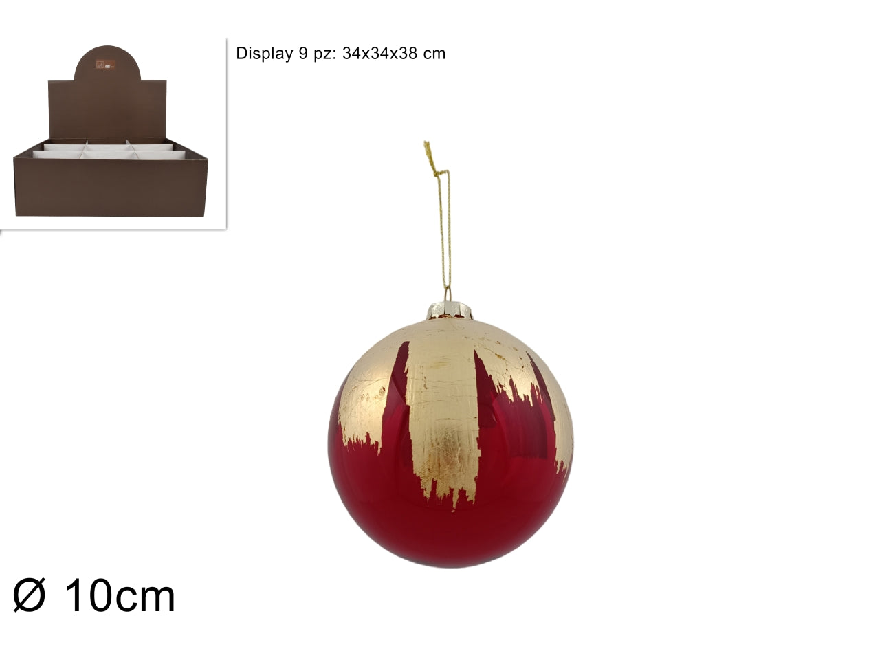 Palla vetro 10cm rossa pennellata oro