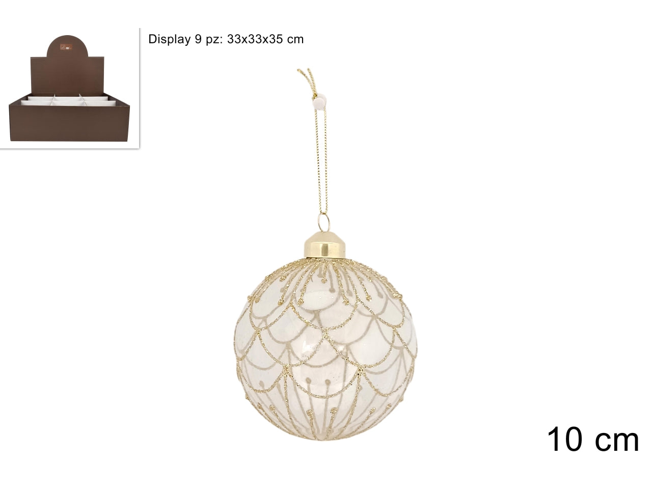 Palla vetro 10 cm trasparente decoro oro in display