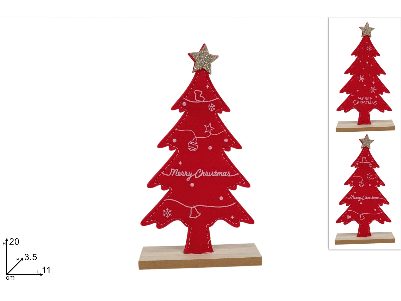 Albero in feltro 20cm rosso merry christmas 2ass