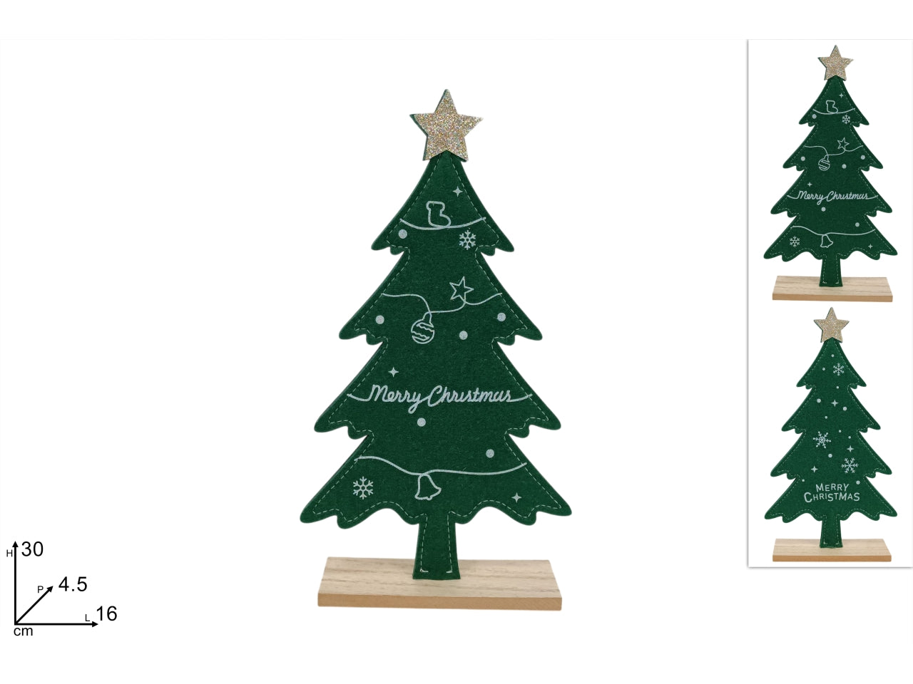 Albero in feltro 30cm verde merry christmas 2ass