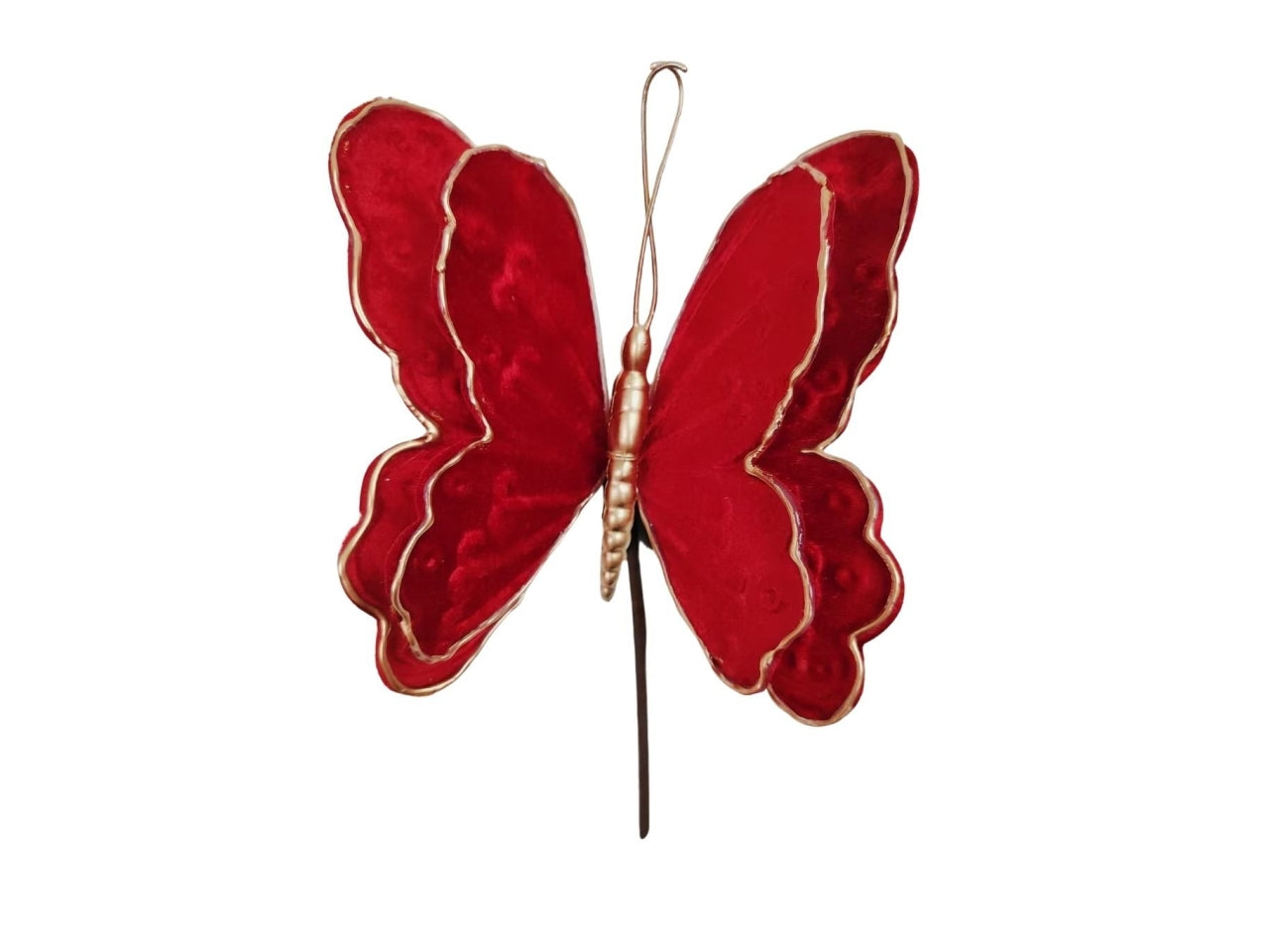 Pick farfalla velluto rosso in plastica e tessuto 20x18xh.20cm