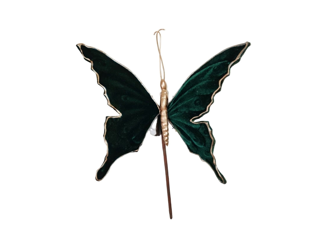 Pick farfalla velluto verde in plastica e tessuto 22x18xh.20cm