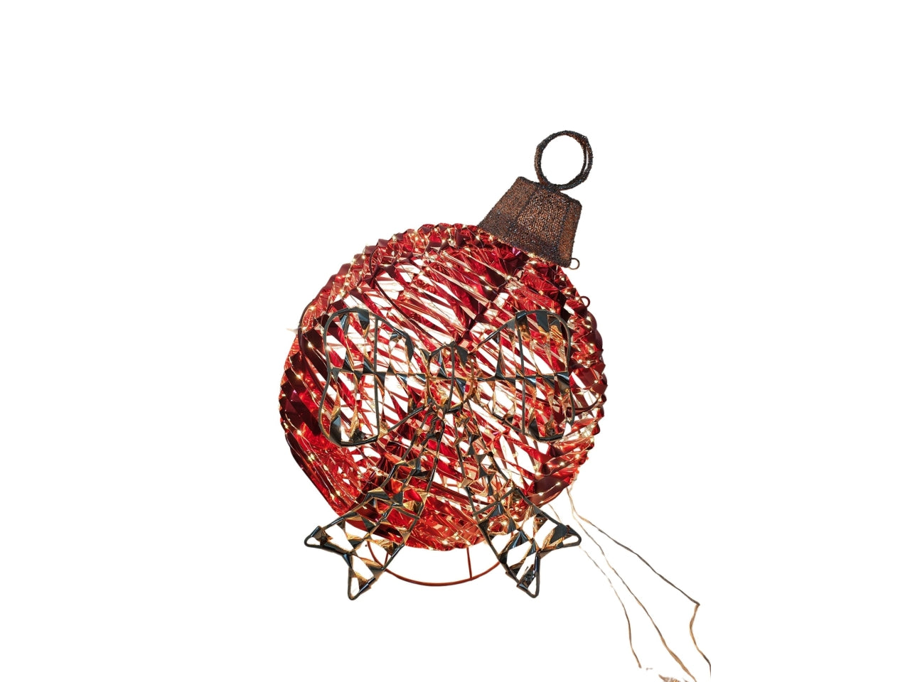 Palla da appoggio con fiocco rossa in metallo e plastica 600 luci trasformatore 6v 6w d.39xh.52cm