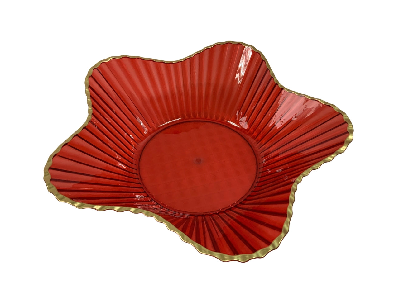 Centrotavola stella rosso bordo oro in plastica pet d.28xh.7cm
