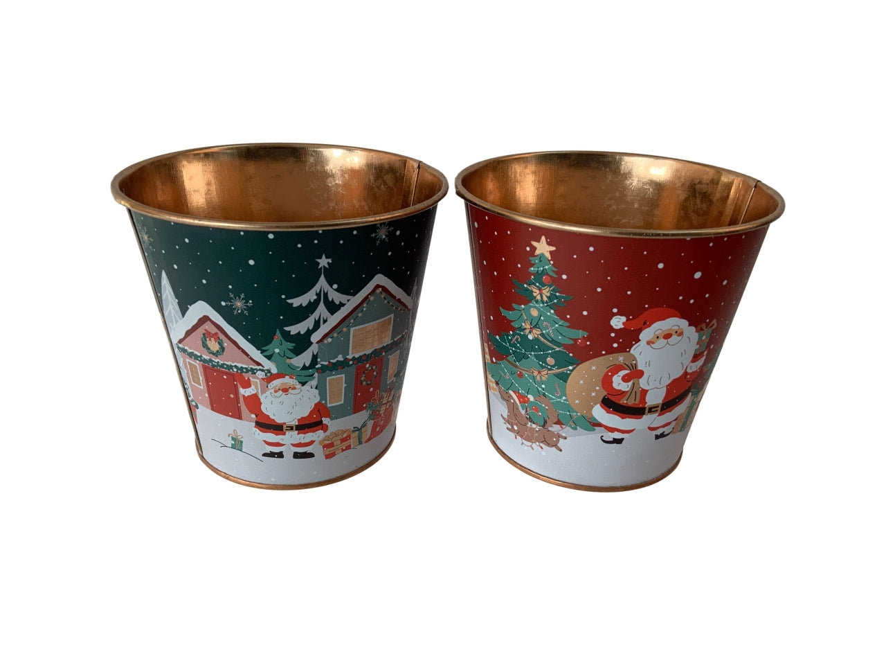 Vaso natalizio decorato in latta d.12xh.11cm