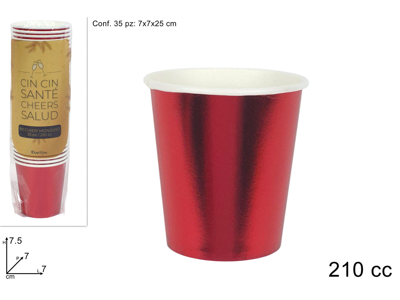 Bicchiere in carta da 210cc rosso lucido in confezione da 35 bicchieri