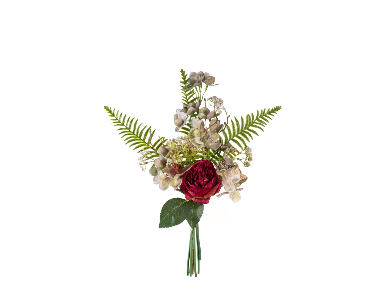 Bouquet primaverile con peonia, ortensia e orchidea fucsia