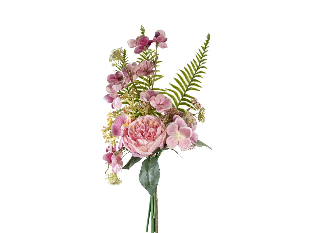 Bouquet primaverile con peonia, ortensia e orchidea rosa