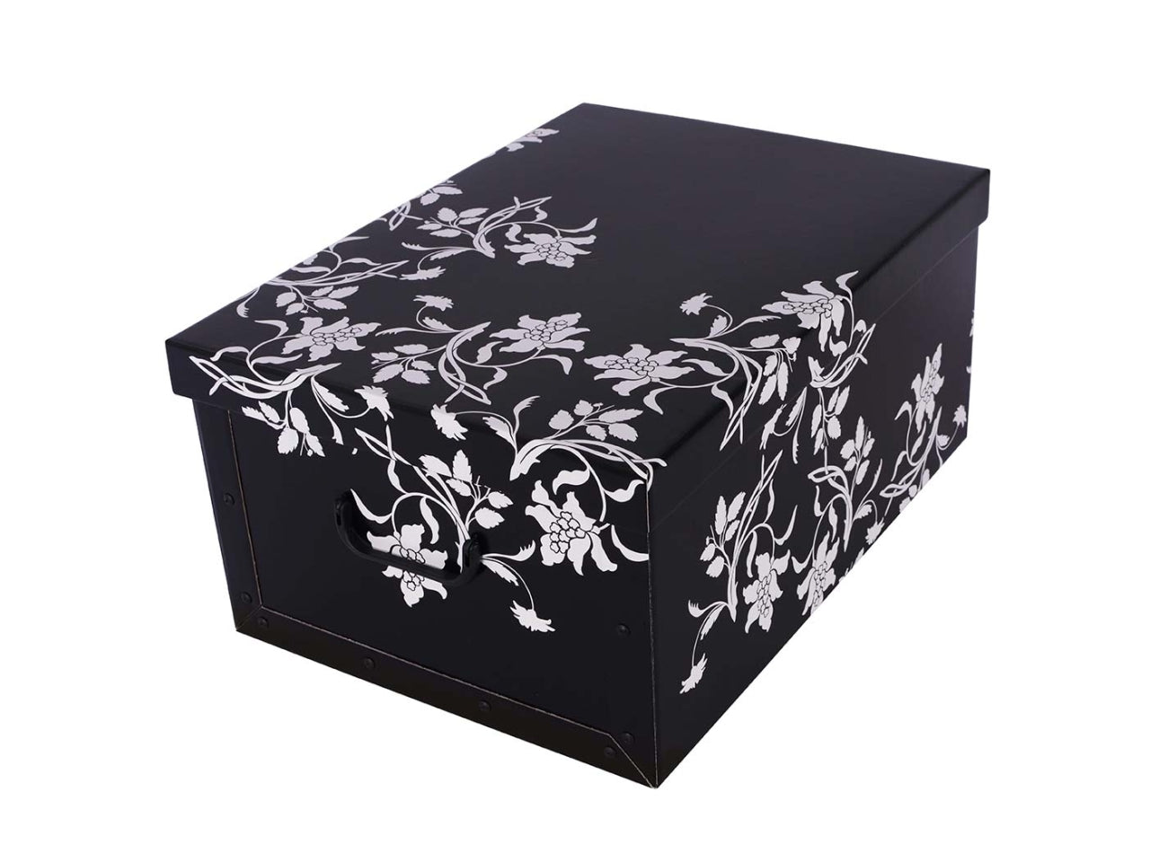 Bauletto maxi in cartone 51x37x24cm fiori barocchi nero