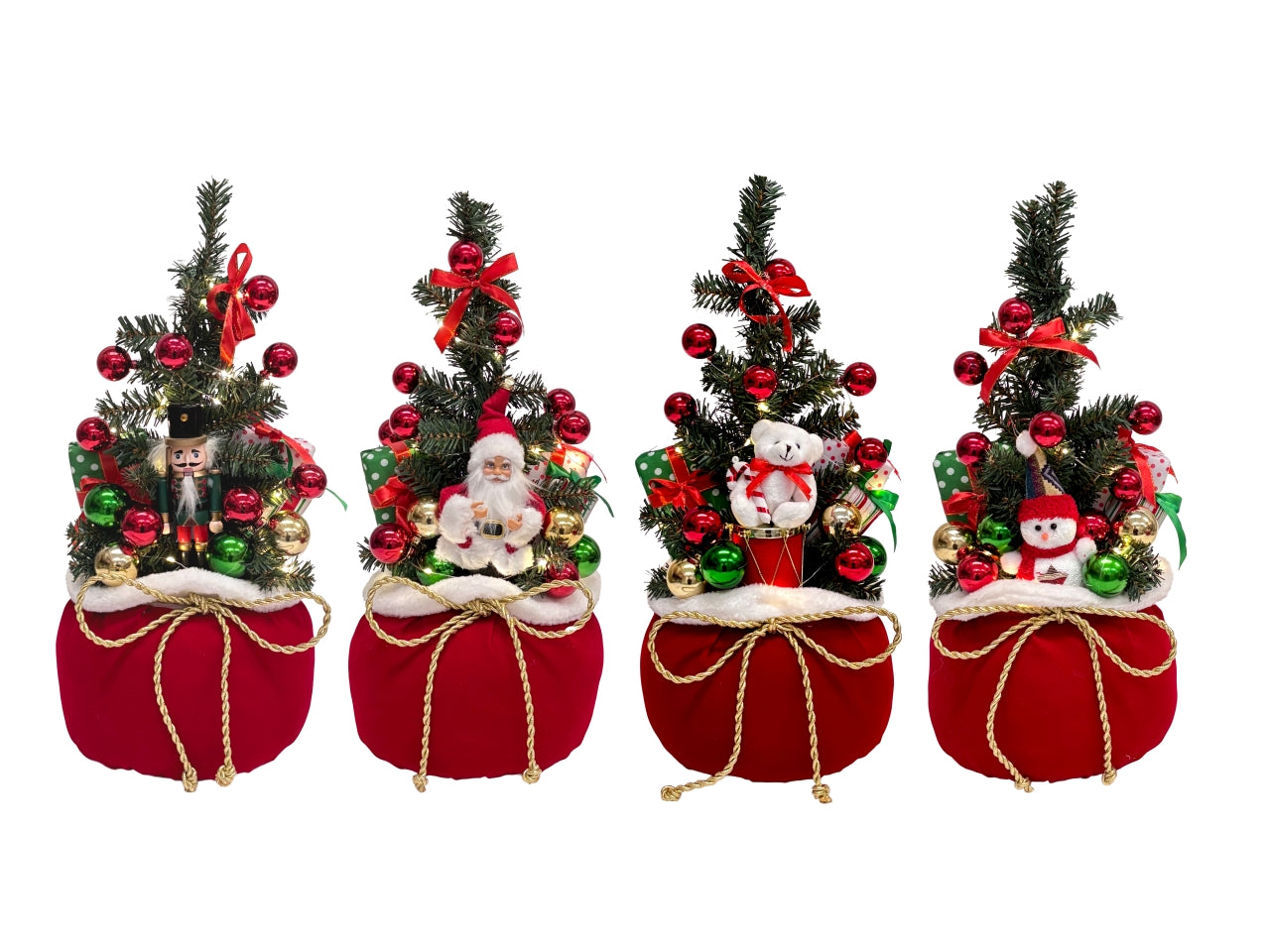 Albero Meraville 40cm in sacco doni con personaggio, luce led a batteria con timer, modelli assortiti
