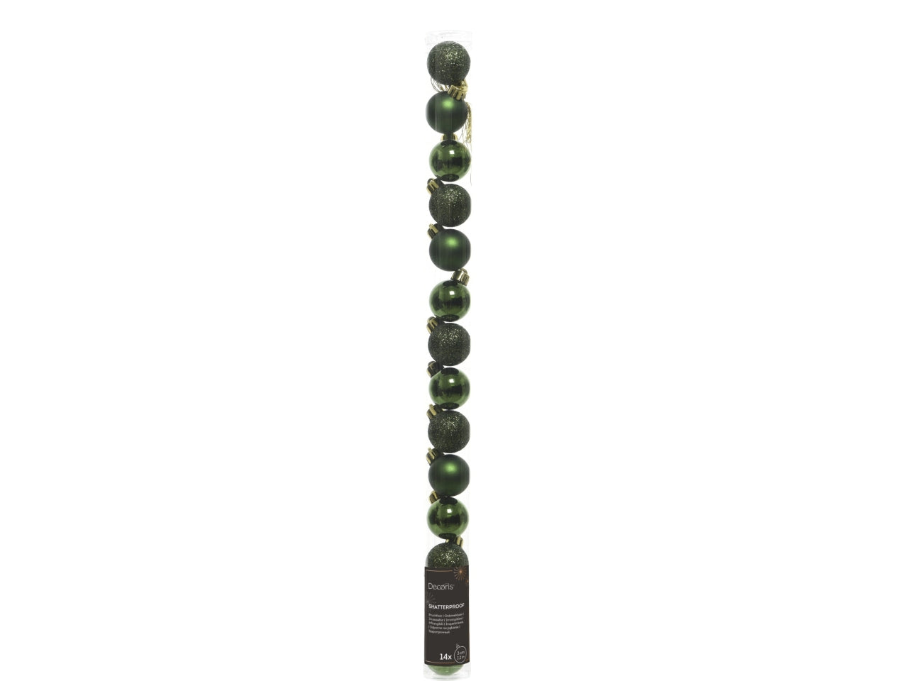 Palla di Natale 3cm in confezione da 14 pezzi verde lucida, opaco, glitterata