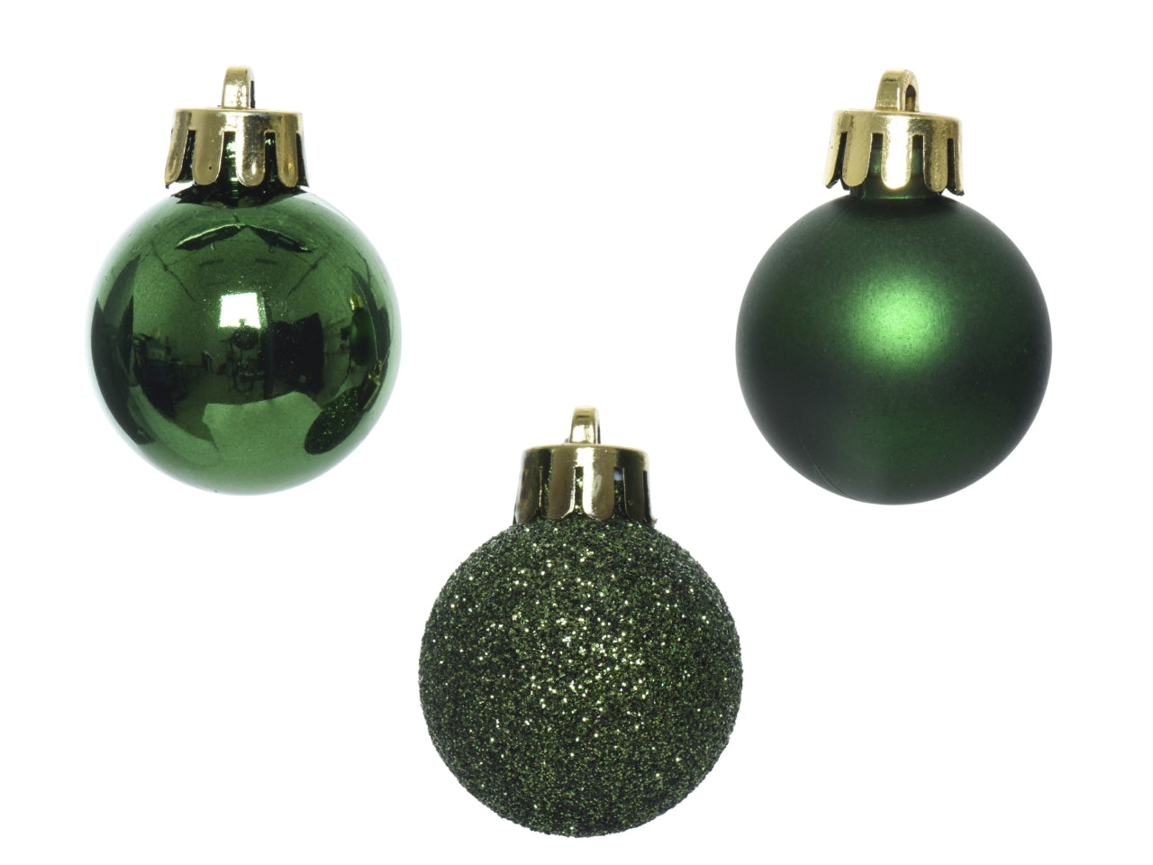 Palla di Natale 3cm in confezione da 14 pezzi verde lucida, opaco, glitterata