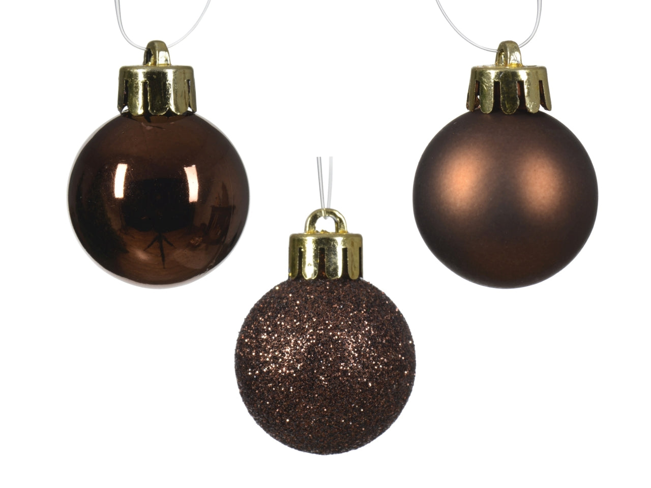 Palla di Natale 3cm in confezione da 14 pezzi marrone lucida, opaco, glitterata