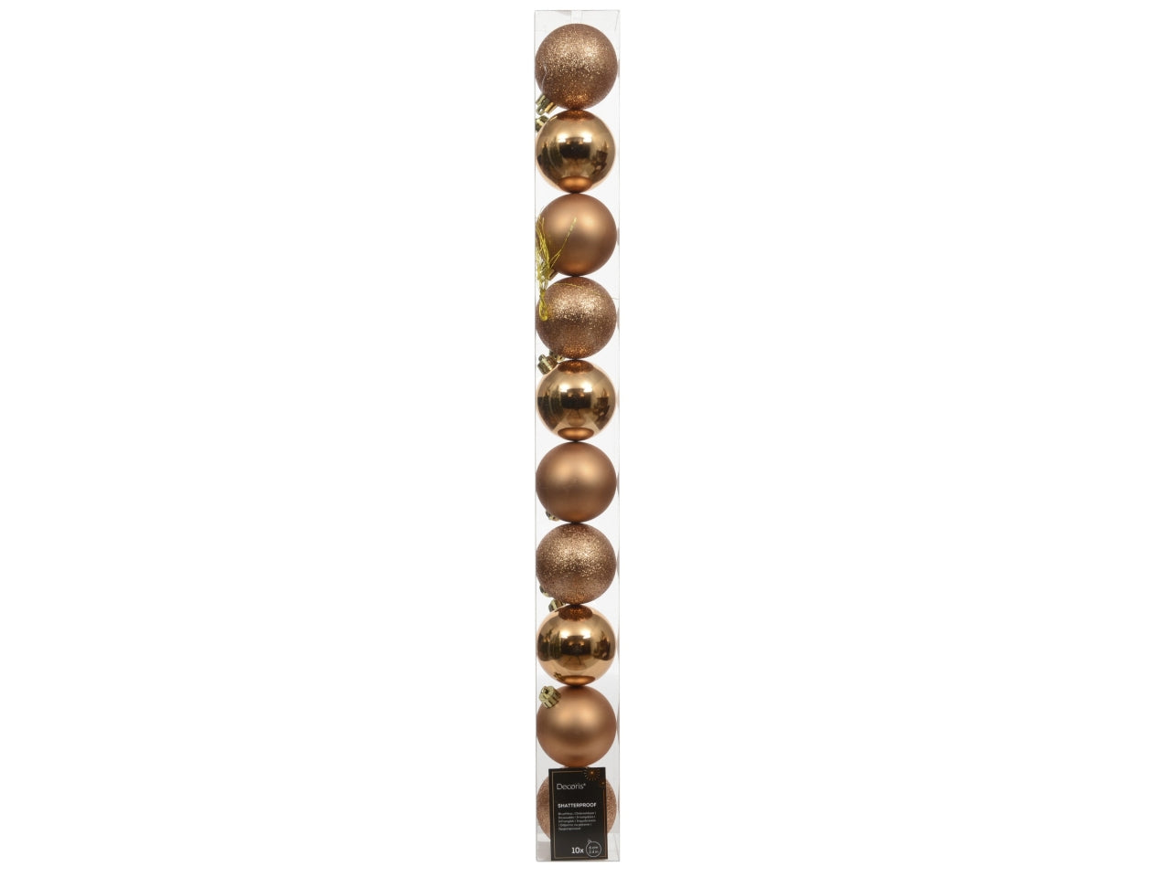 Palla di Natale 6cm in confezione da 10 pezzi brandy lucida, opaco, glitterata