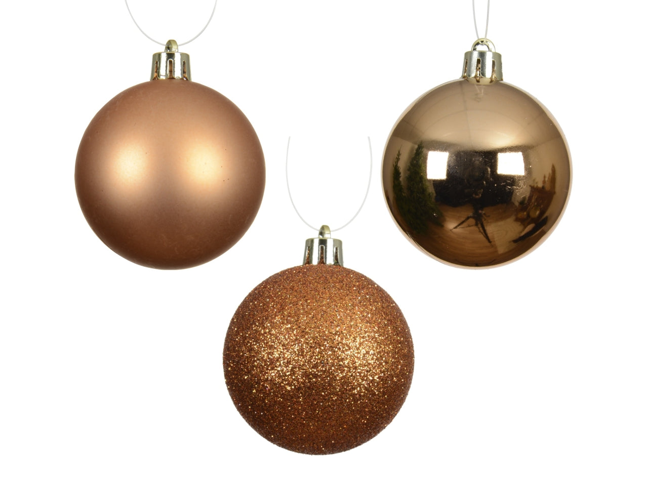 Palla di Natale 6cm in confezione da 10 pezzi brandy lucida, opaco, glitterata