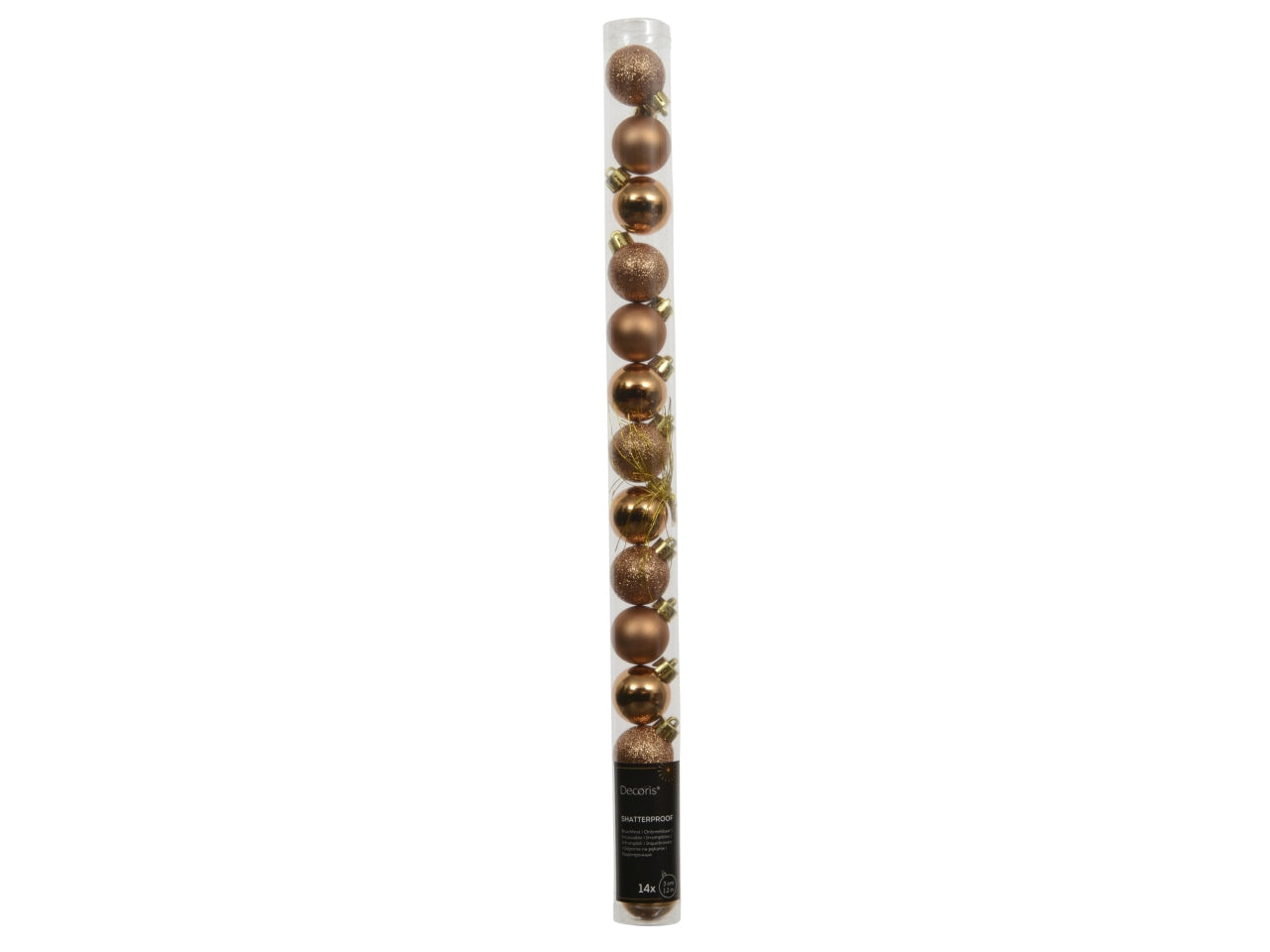 Palla di Natale 3cm in confezione da 14 pezzi brandy lucida, opaco, glitterata