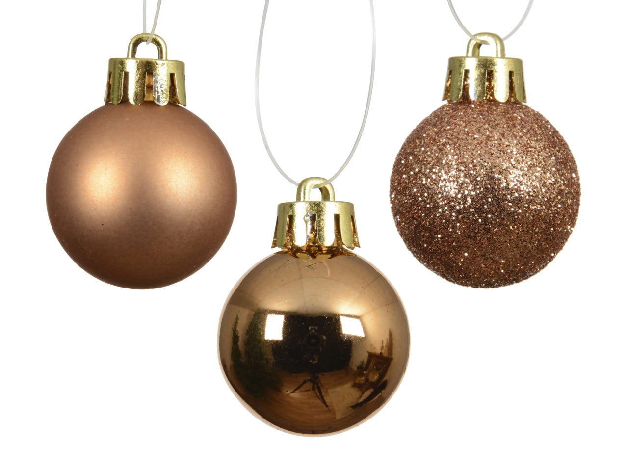 Palla di Natale 3cm in confezione da 14 pezzi brandy lucida, opaco, glitterata