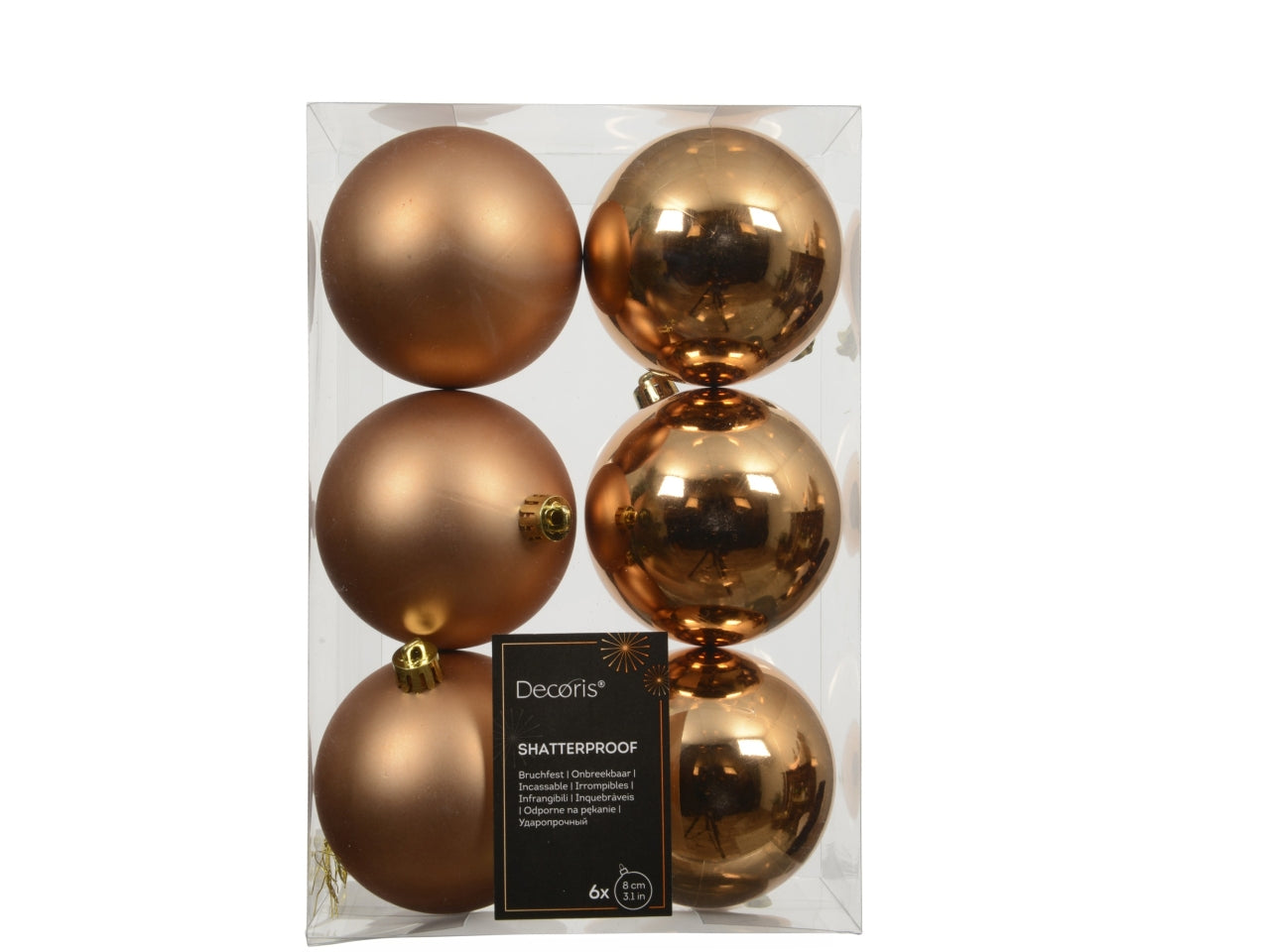 Palla di Natale 8cm in confezione da 6 pezzi brandy lucida, opaco