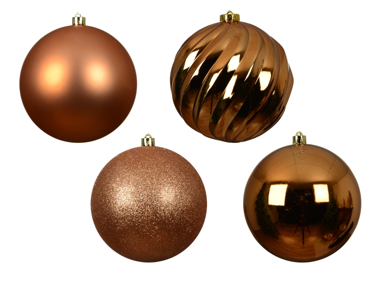 Palla di Natale 14cm in confezione da 4 pezzi brandy lucida, opaco, glitterata