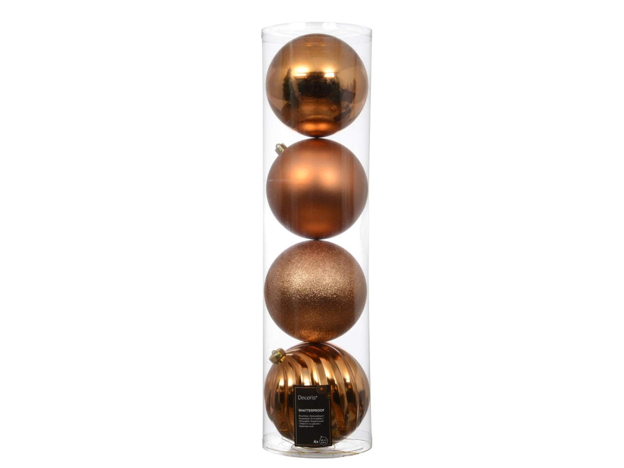 Palla di Natale 14cm in confezione da 4 pezzi brandy lucida, opaco, glitterata