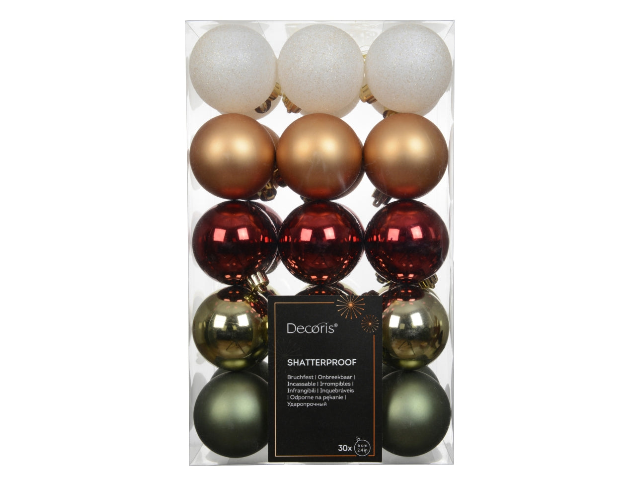 Palla di Natale 6cm in confezione da 30 pezzi lucida, opaco, glitterata