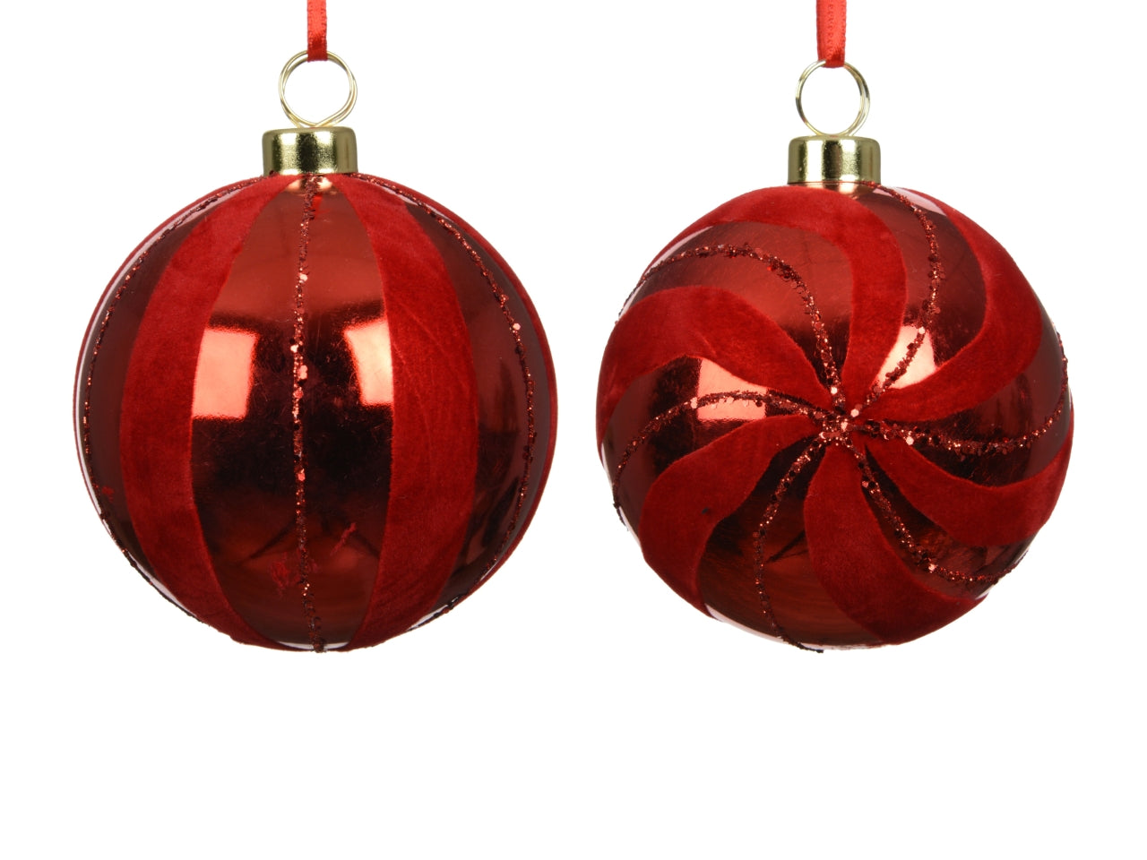 Palla di Natale 8cm lucida, floccata in 2 assortimenti