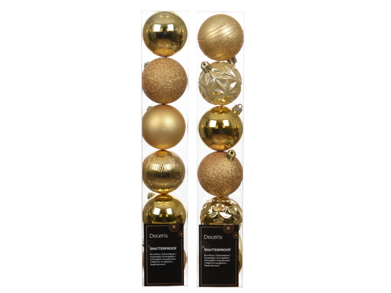 Palla di Natale 6cm in confezione da 6 pezzi oro chiaro lucida, opaco, glitterata