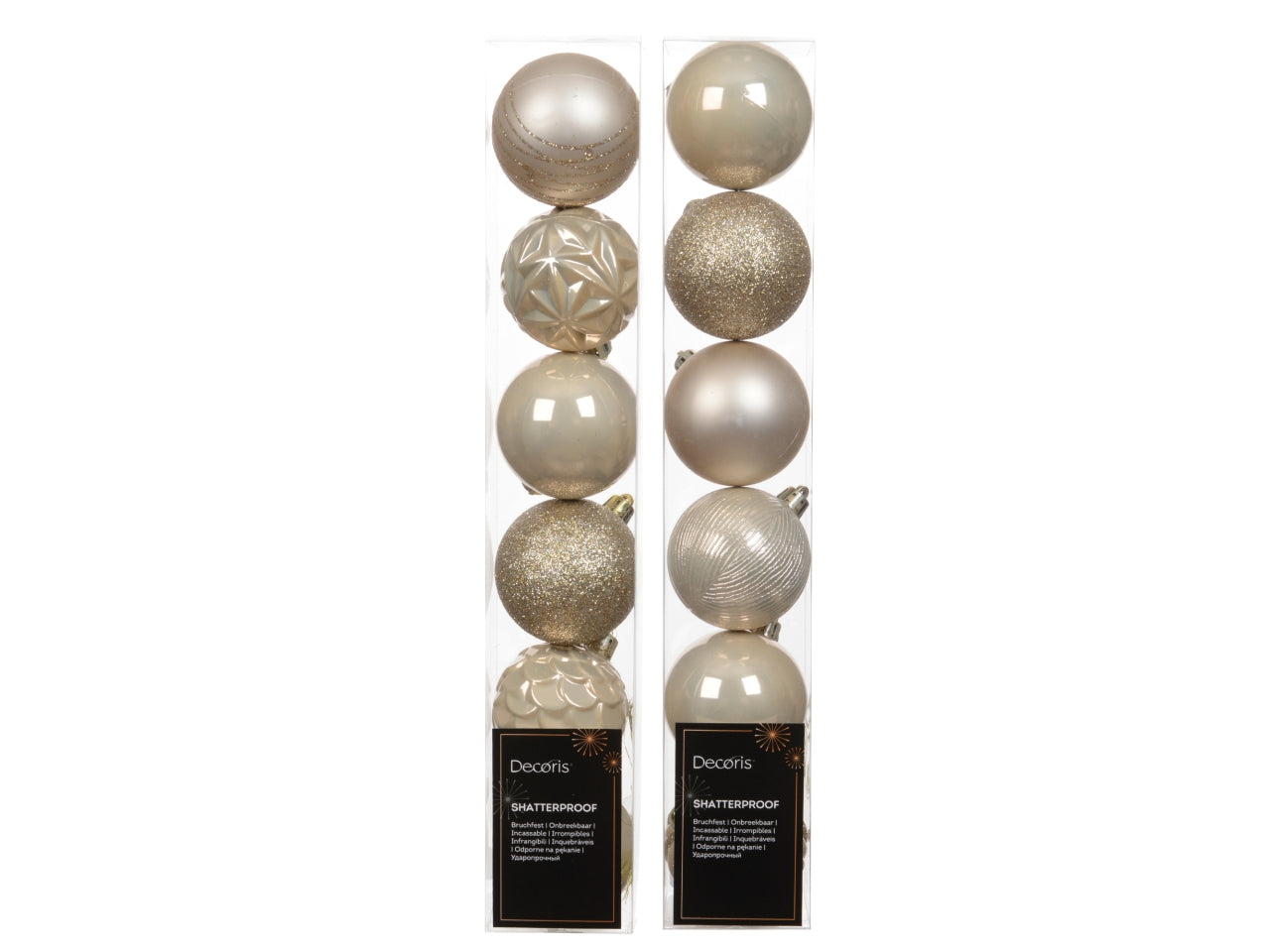Palla di Natale 6cm in confezione da 6 pezzi beige lucida, opaco, glitterata