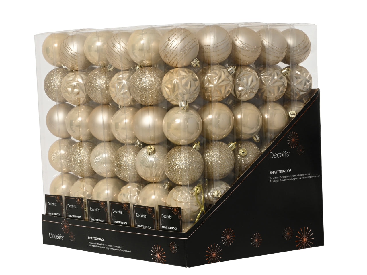 Palla di Natale 6cm in confezione da 6 pezzi beige lucida, opaco, glitterata