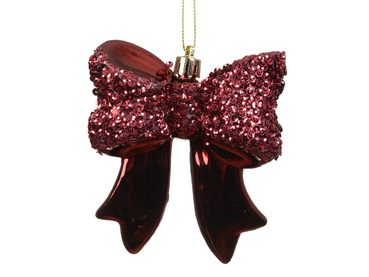 Fiocco decorativo 8,7x9,8cm lucido con glitter bordeaux