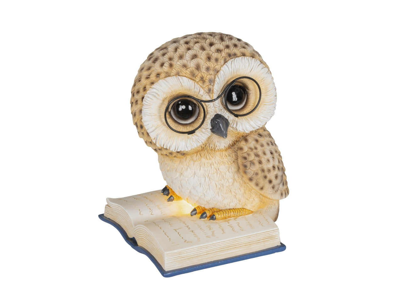 Gufo decorativo 24,5cm con libro con luce a batteria
