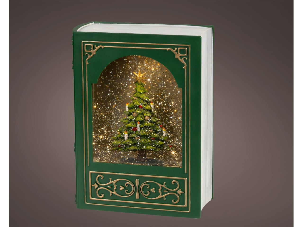 Libro decorativo 23,5cm con led e movimento glitter a batteria verde