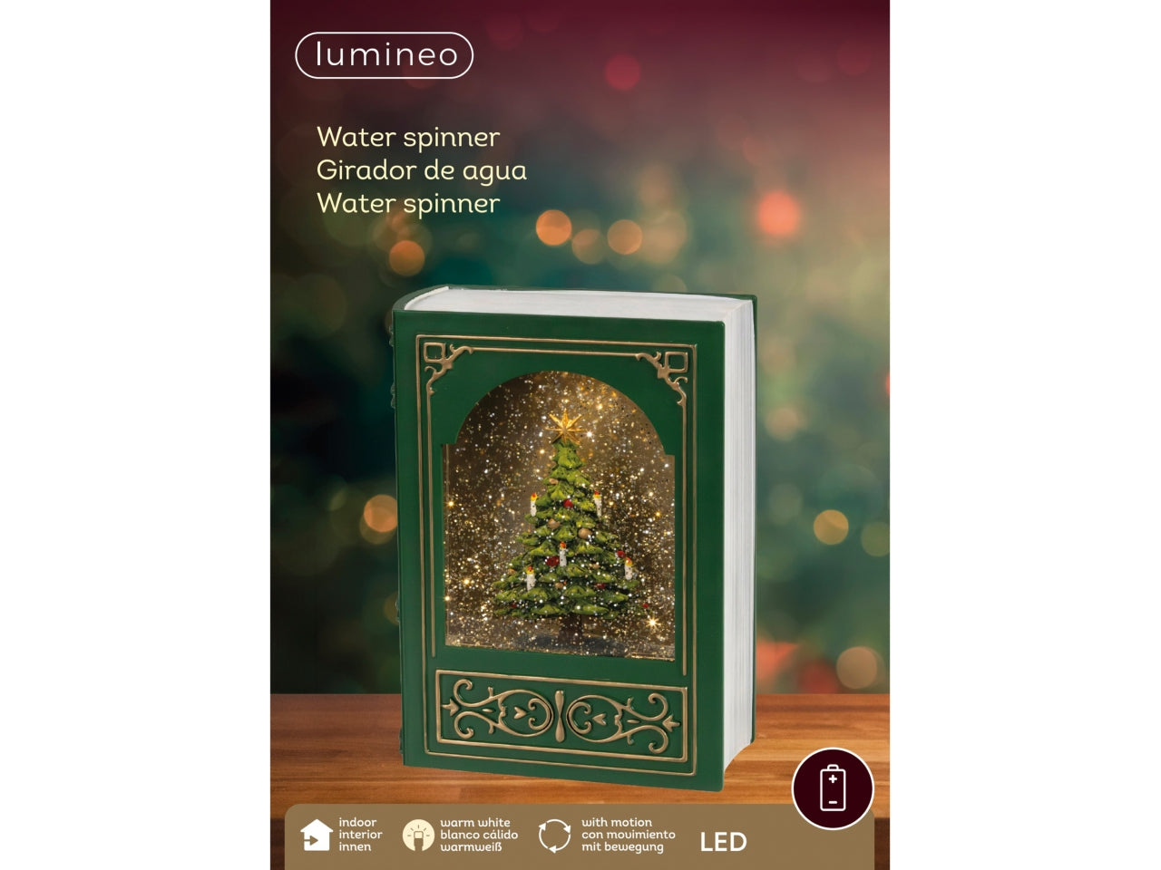 Libro decorativo 23,5cm con led e movimento glitter a batteria verde