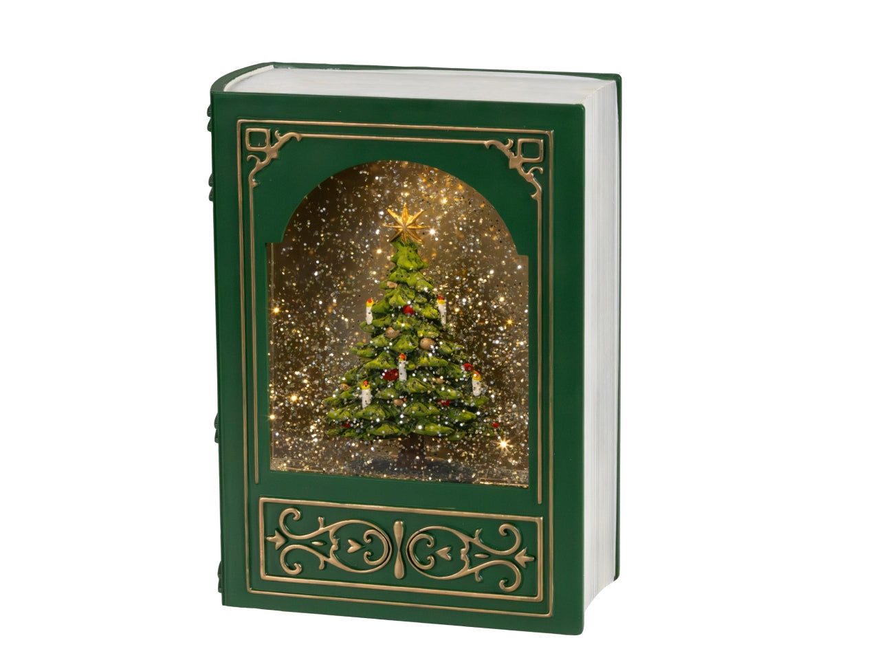 Libro decorativo 23,5cm con led e movimento glitter a batteria verde