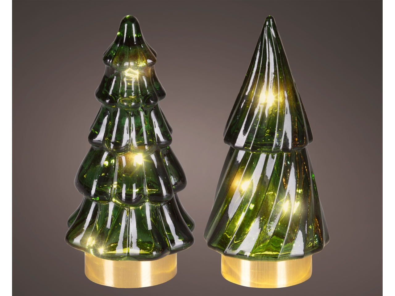 Albero di natale in vetro 12,8cm con led bianco caldo verde in 2 assortimenti