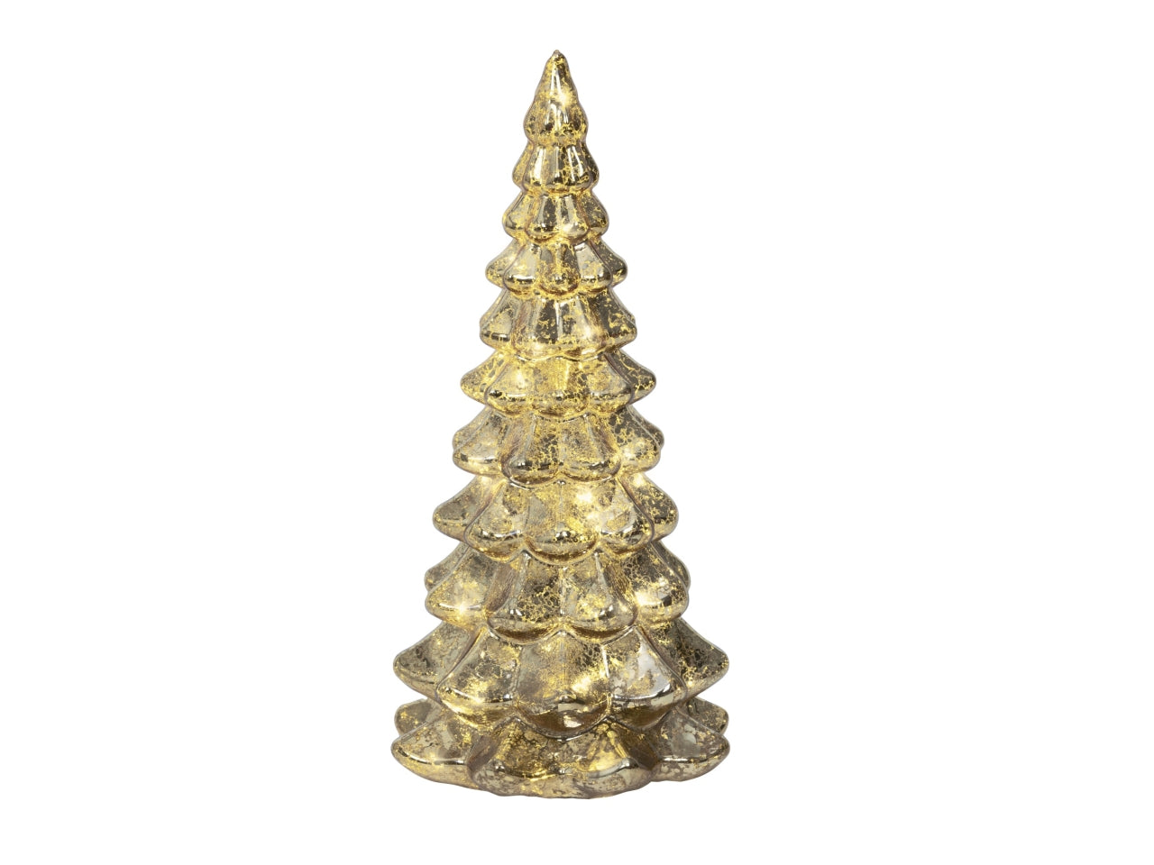 Albero di natale in vetro 21cm oro con led bianco caldo