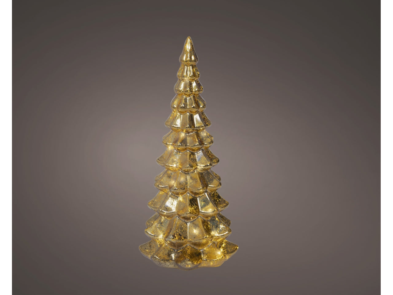 Albero di natale in vetro 32cm oro con led bianco caldo