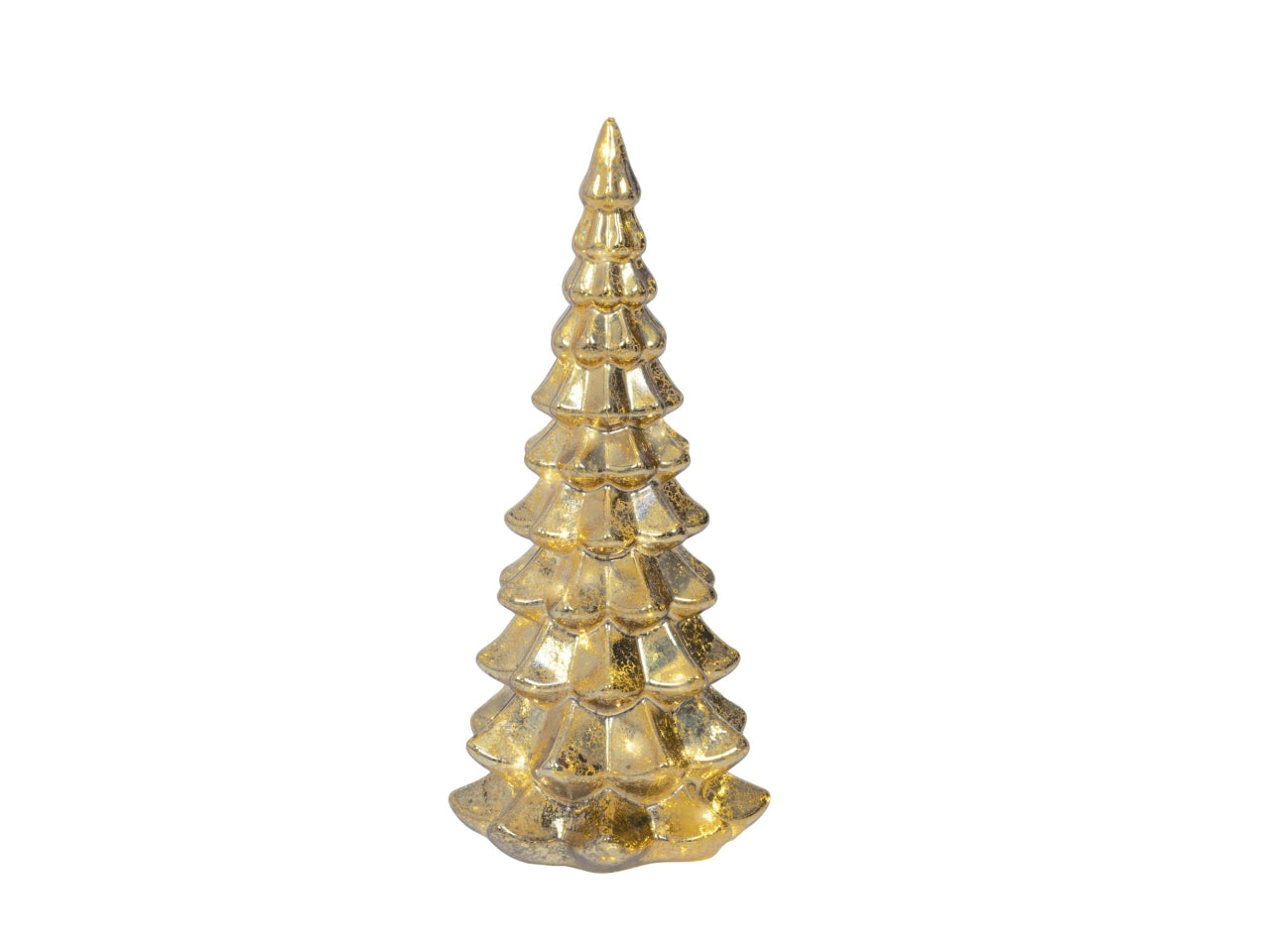 Albero di natale in vetro 32cm oro con led bianco caldo