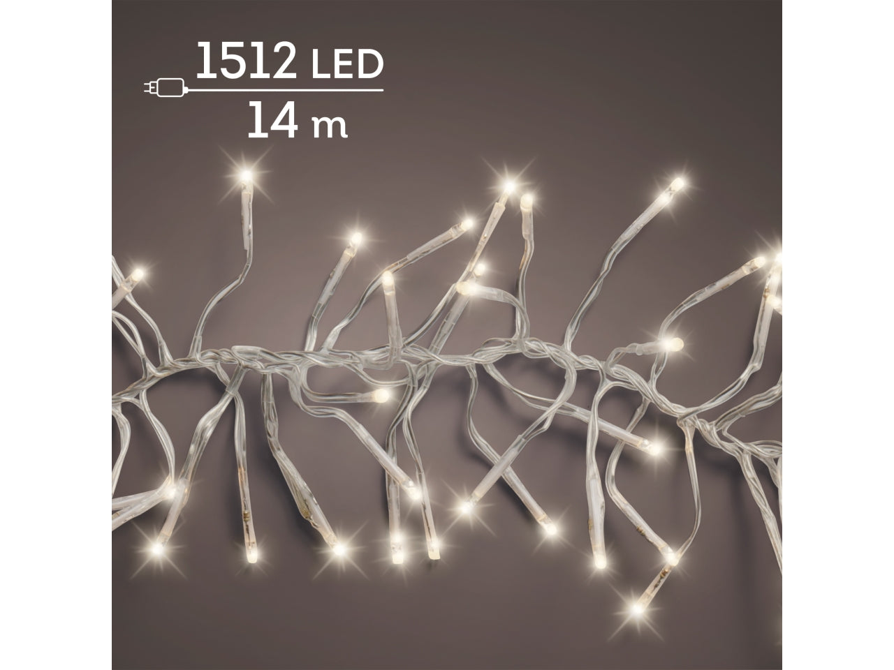 Catena di luci con 1512 cluster bianco caldo a 8 funzioni, filo trasparente per uso interno/esterno