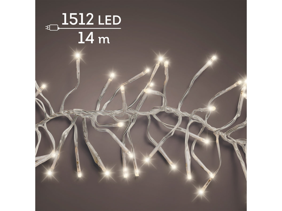 Catena di luci con 1512 cluster bianco caldo a 8 funzioni, filo trasparente per uso interno/esterno
